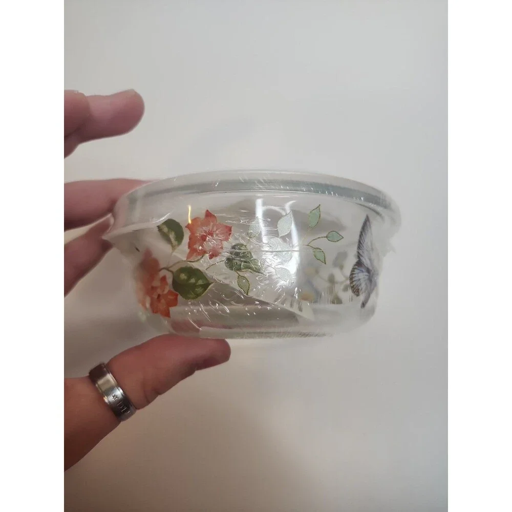 Lenox Butterfly Meadow Round Food Storage Container 13.5 oz Glass W/ Lid Sealed